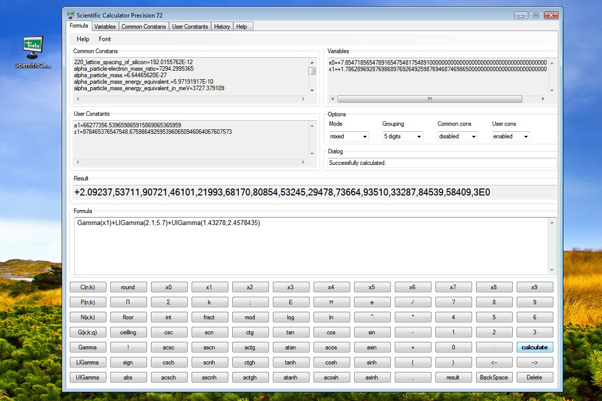 Scientific Calculator Precision 72screenshot in Vista
