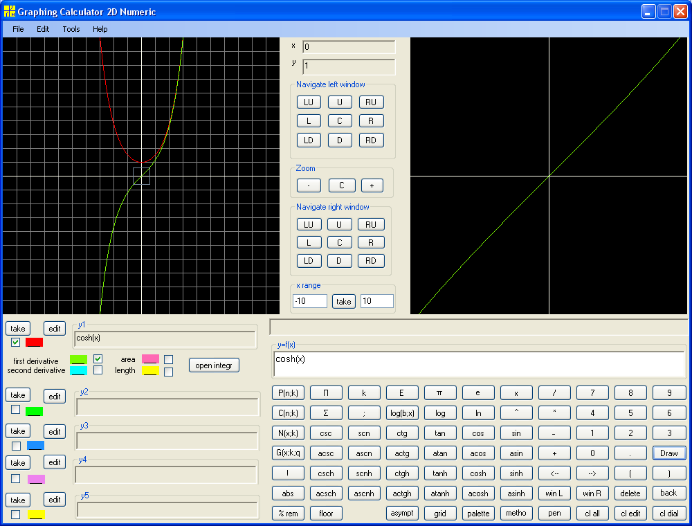 y =  cosh(x) with first derivative