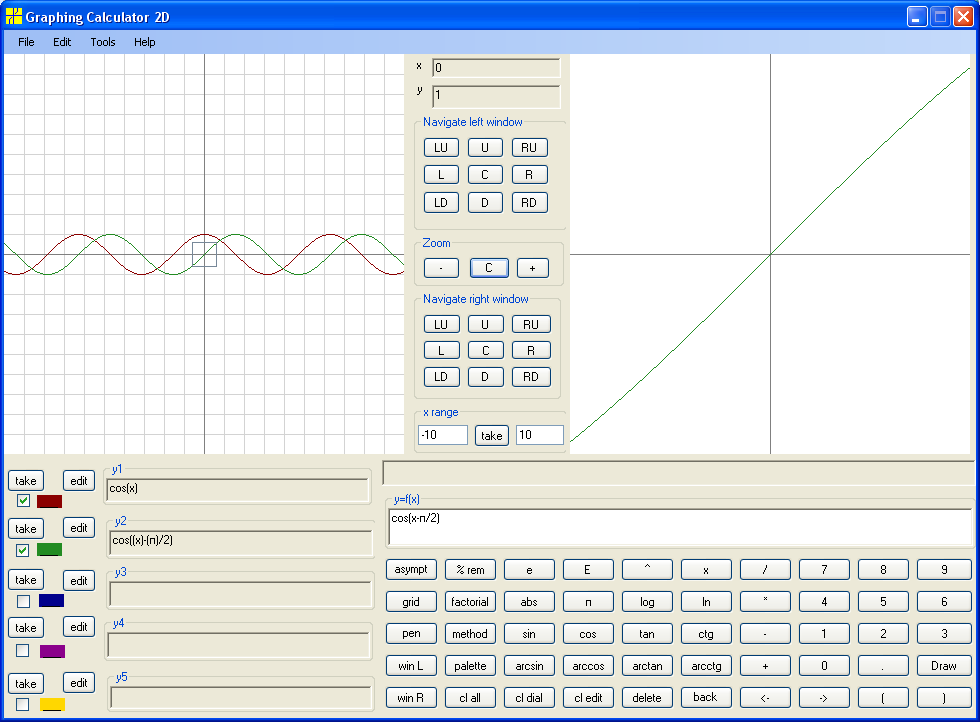 y=cos(x) and y=cos(x-pi/2)