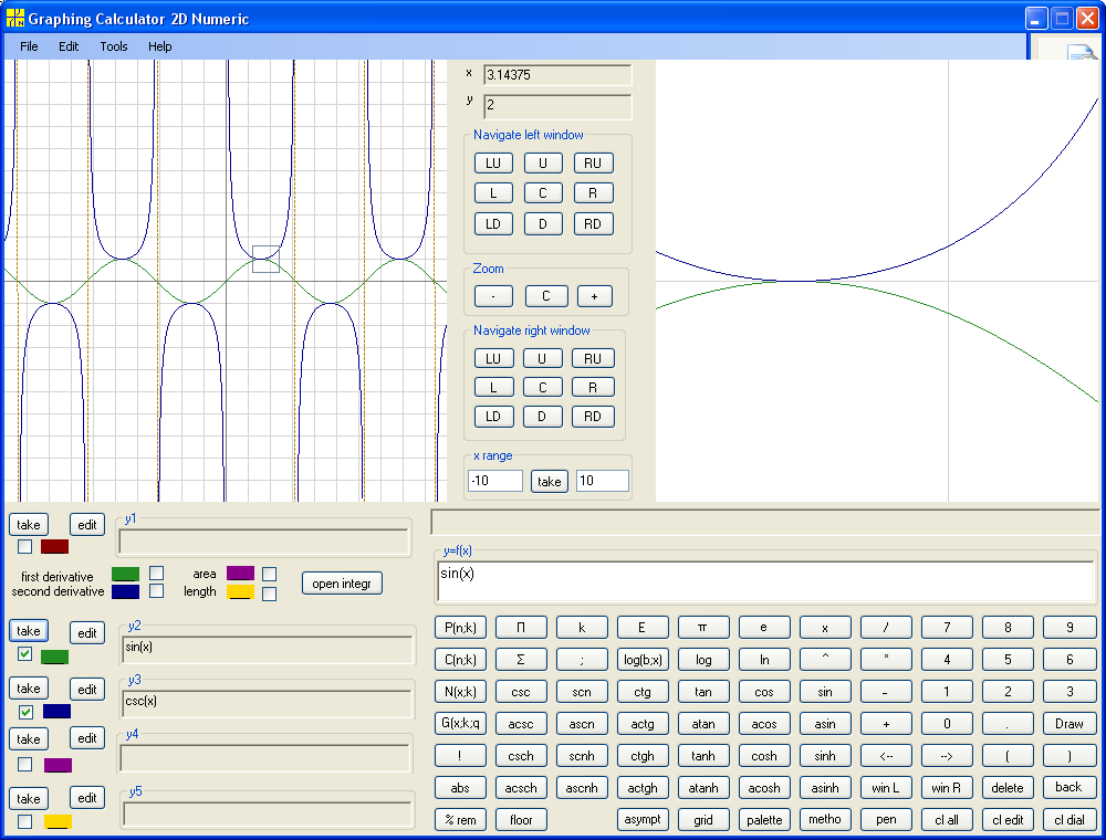 y=sin(x) and y=csc(x)
