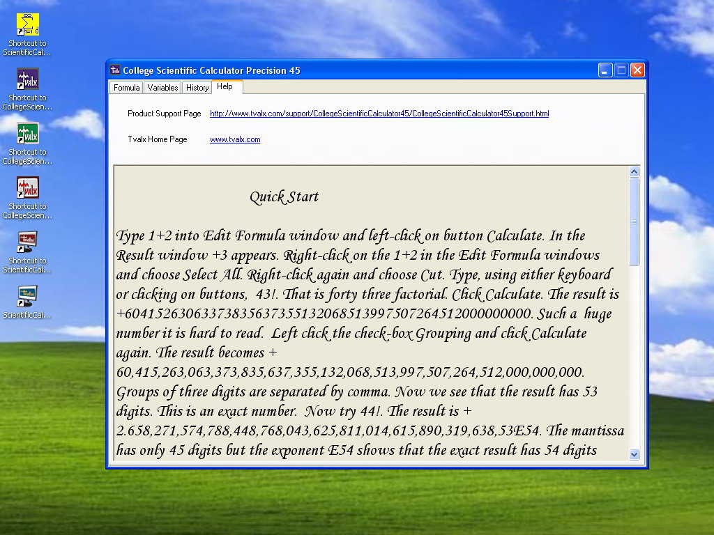 College Scientific Calculator Quick Start page