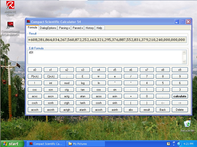 Compact Scientific Calculator 54 in Windows XP with small display